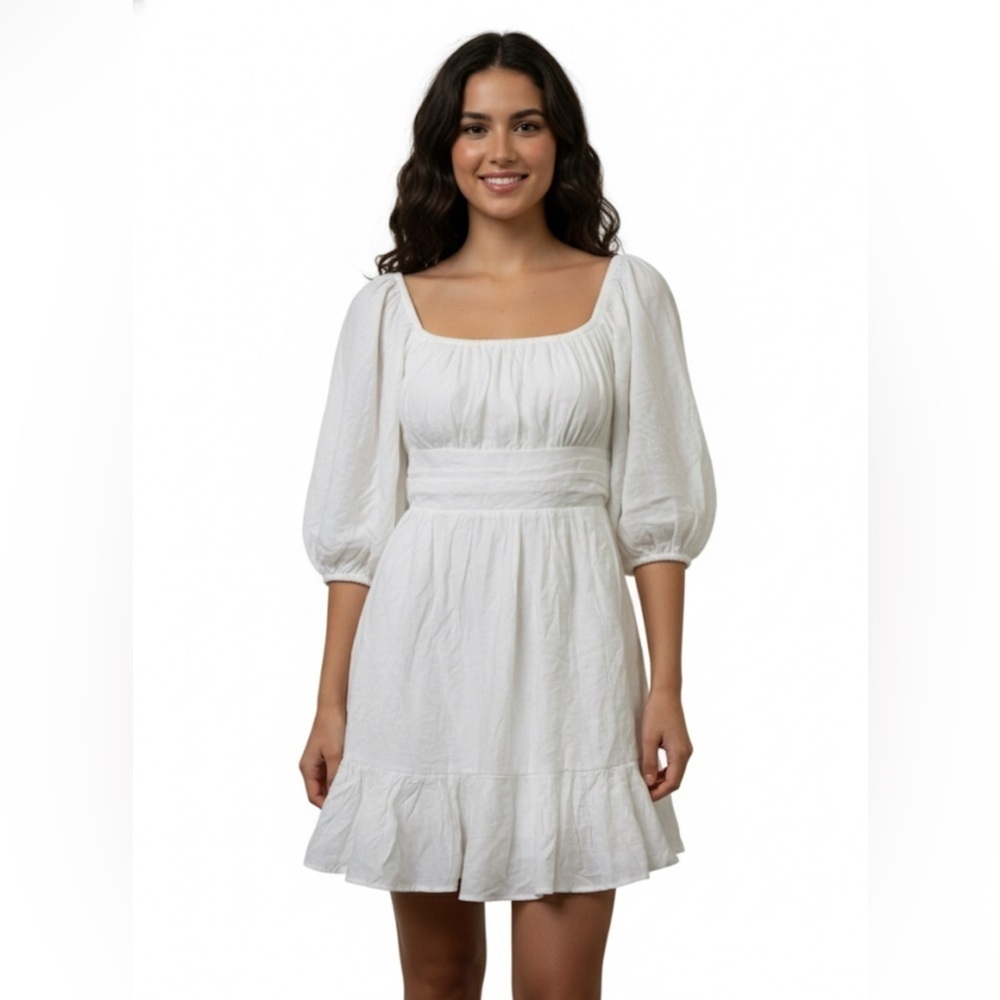 Hello Molly Ivory Dress with Puff Sleeves